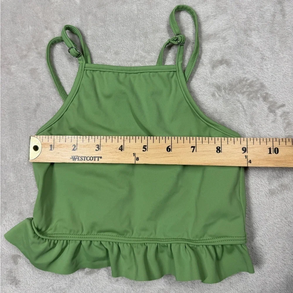 Kortni Jeane Green Adjustable Straps Ruffle Hem Square Neck Bathing Suit Top 2/3